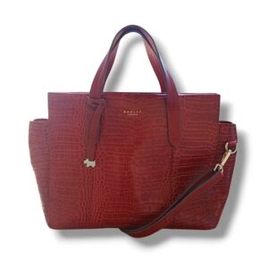 Pre-loved Radley London Red Croco Embossed Leather Abbotsford Satchel